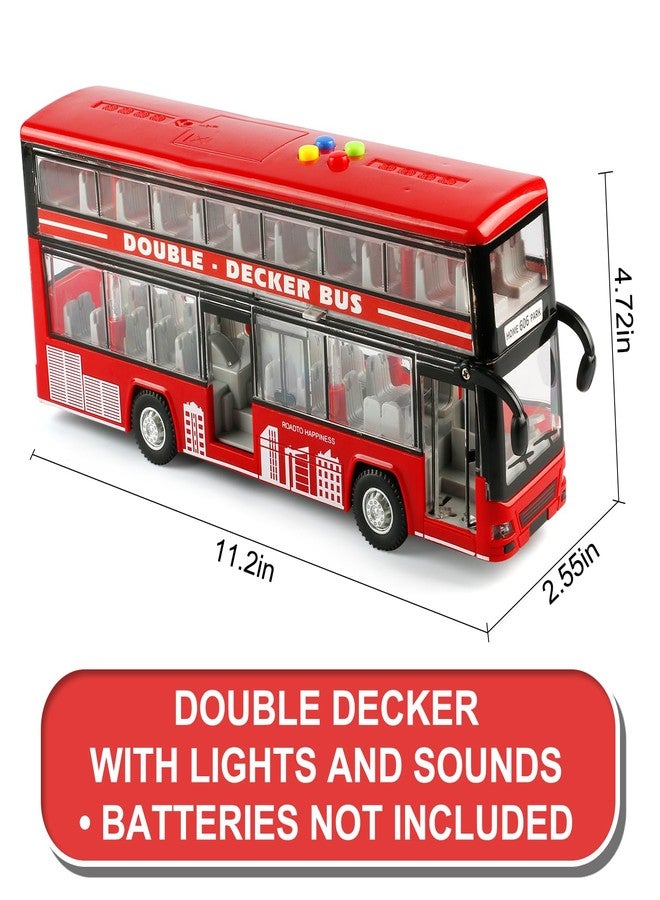 Cdymkf 11"(28cm) Double Decker Bus Toy with Lights & Sounds, Scale(1:16) Friction Powered Bus Toy for Kids with Indoor Ceiling Lights and 4 Different Sounds - Gift for Kids Ages 3+ (Red) - Image 4